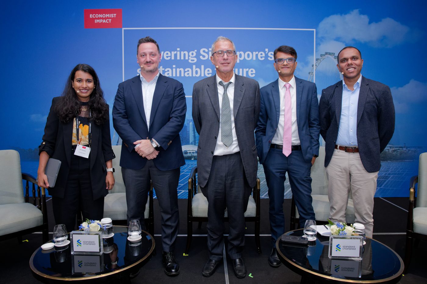 Group photo of five panelists at the Standard Chartered Salon